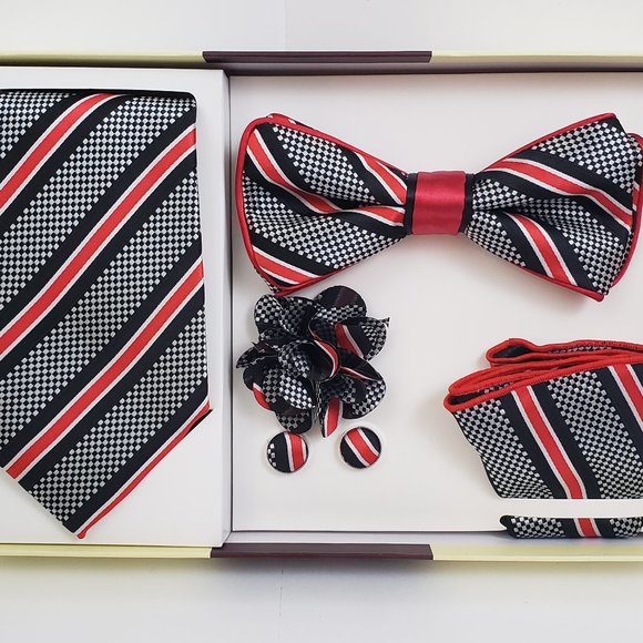 St. Patrick Grey Red Bow & Neck Tie Box 5 Set